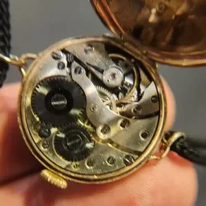 Solid 10K GOLD AWC Co Folding Case Trench Watch Inscribed  Working Swiss I won this at auction, not sure what it is or what its worth  main image 4